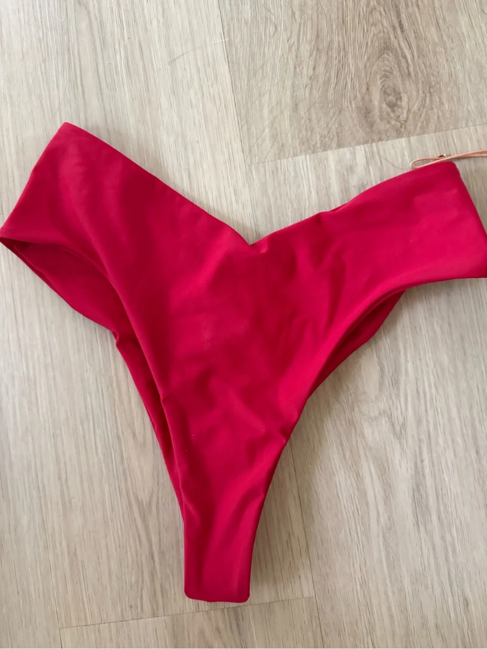 Quince Italian High Cut V Bikini Bottom NEW Cherry Red Thong Slim Cheek
